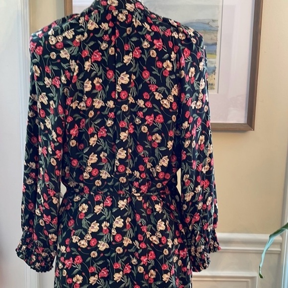 Draper James Dress Womens 2X Black Floral Long Sleeve Belted Sheath Boho - Picture 7 of 12